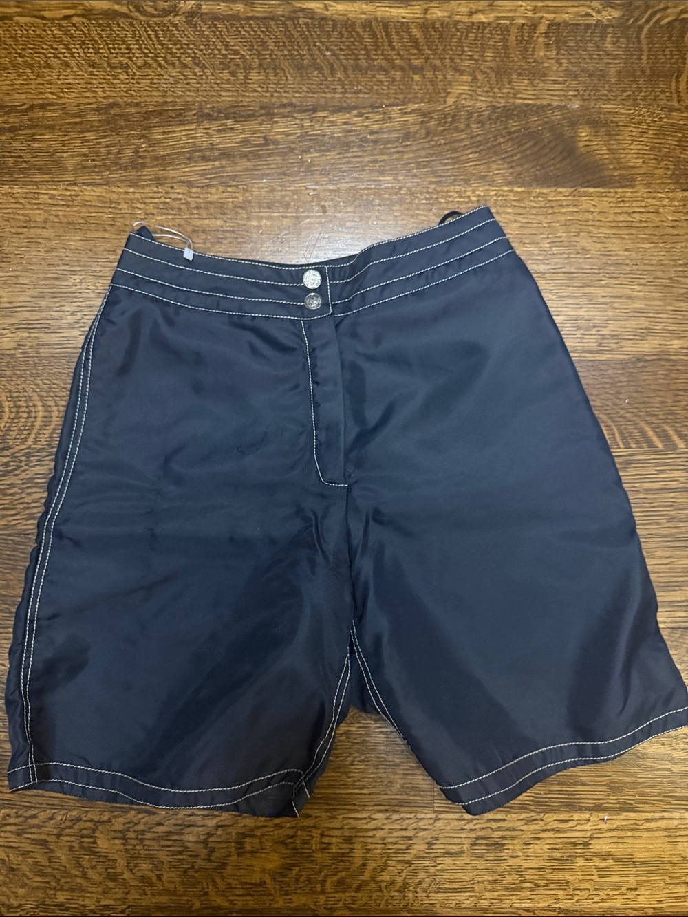 CHANEL Navy Blue Swim Shorts with Contrast Stitching